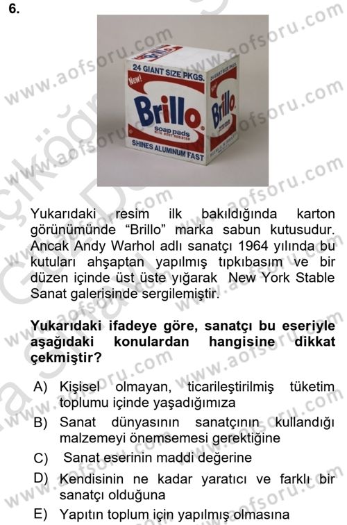 Estetik ve Sanat Felsefesi Dersi 2016 - 2017 Yılı (Vize) Ara Sınav Soruları 6. Soru