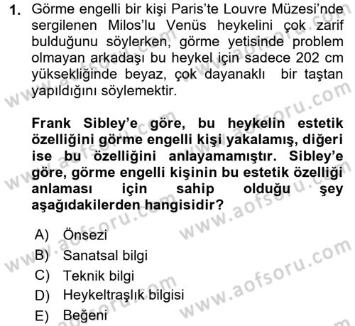 Estetik ve Sanat Felsefesi Dersi 2016 - 2017 Yılı (Final) Dönem Sonu Sınav Soruları 1. Soru