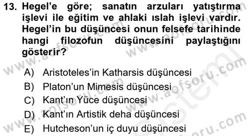Estetik ve Sanat Felsefesi Dersi 2016 - 2017 Yılı (Final) Dönem Sonu Sınav Soruları 13. Soru