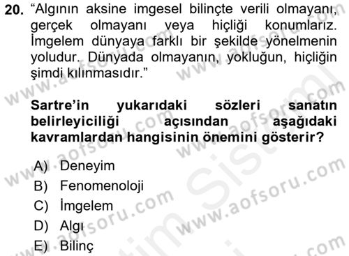 Estetik ve Sanat Felsefesi Dersi 2016 - 2017 Yılı (Final) Dönem Sonu Sınav Soruları 20. Soru