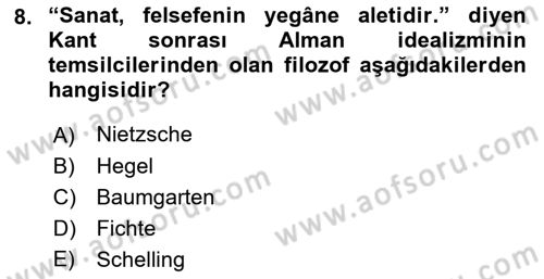 Estetik ve Sanat Felsefesi Dersi 2017 - 2018 Yılı (Final) Dönem Sonu Sınavı 8. Soru