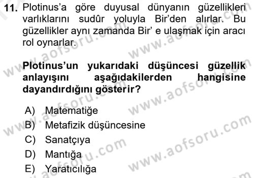 Estetik ve Sanat Felsefesi Dersi 2018 - 2019 Yılı (Final) Dönem Sonu Sınav Soruları 11. Soru