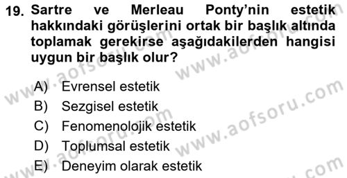 Estetik ve Sanat Felsefesi Dersi 2018 - 2019 Yılı (Final) Dönem Sonu Sınav Soruları 19. Soru