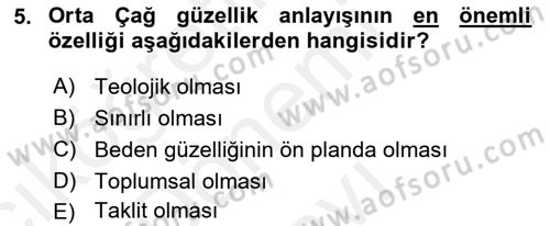Estetik ve Sanat Felsefesi Dersi 2018 - 2019 Yılı (Final) Dönem Sonu Sınav Soruları 5. Soru