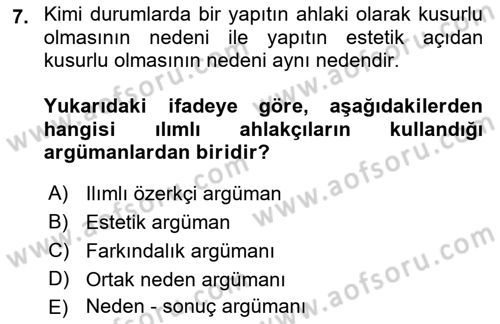 Estetik ve Sanat Felsefesi Dersi 2018 - 2019 Yılı (Final) Dönem Sonu Sınav Soruları 7. Soru