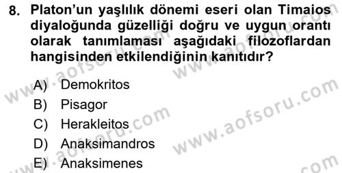 Estetik ve Sanat Felsefesi Dersi 2018 - 2019 Yılı (Final) Dönem Sonu Sınav Soruları 8. Soru