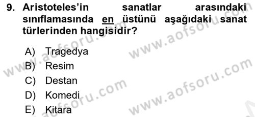 Estetik ve Sanat Felsefesi Dersi 2018 - 2019 Yılı (Final) Dönem Sonu Sınav Soruları 9. Soru