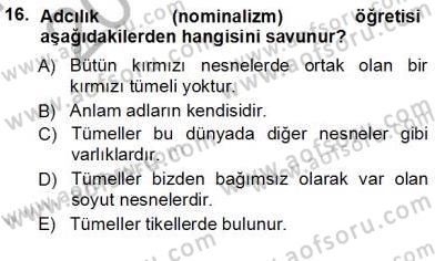 Dil Felsefesi Dersi Ara Sınavı Deneme Sınav Soruları 16. Soru