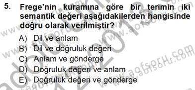 Dil Felsefesi Dersi Ara Sınavı Deneme Sınav Soruları 5. Soru