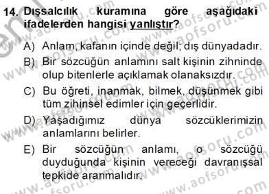 Dil Felsefesi Dersi Ara Sınavı Deneme Sınav Soruları 14. Soru
