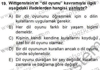 Dil Felsefesi Dersi 2013 - 2014 Yılı (Final) Dönem Sonu Sınav Soruları 19. Soru