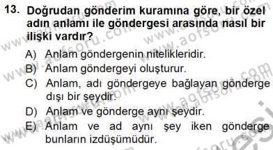 Dil Felsefesi Dersi 2013 - 2014 Yılı Tek Ders Sınav Soruları 13. Soru