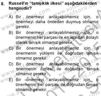 Dil Felsefesi Dersi 2014 - 2015 Yılı (Final) Dönem Sonu Sınavı 8. Soru