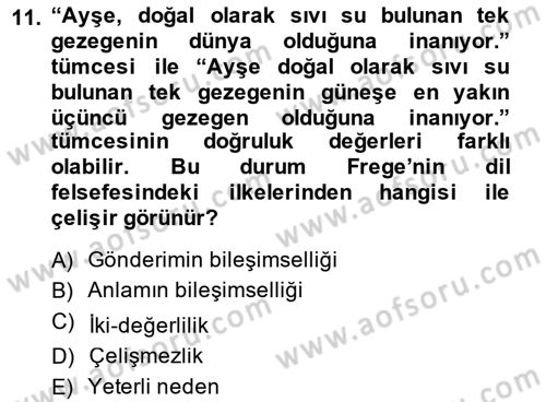 Dil Felsefesi Dersi 2014 - 2015 Yılı Tek Ders Sınav Soruları 11. Soru