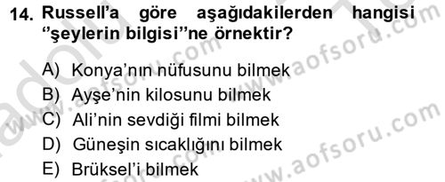 Dil Felsefesi Dersi 2014 - 2015 Yılı Tek Ders Sınav Soruları 14. Soru