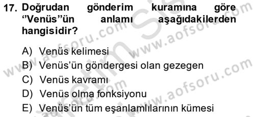 Dil Felsefesi Dersi 2014 - 2015 Yılı Tek Ders Sınav Soruları 17. Soru