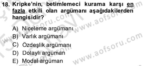 Dil Felsefesi Dersi 2014 - 2015 Yılı Tek Ders Sınav Soruları 18. Soru