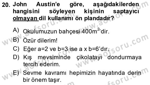 Dil Felsefesi Dersi 2014 - 2015 Yılı Tek Ders Sınav Soruları 20. Soru