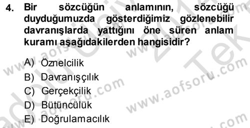 Dil Felsefesi Dersi 2014 - 2015 Yılı Tek Ders Sınav Soruları 4. Soru