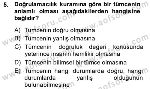 Dil Felsefesi Dersi 2014 - 2015 Yılı Tek Ders Sınav Soruları 5. Soru