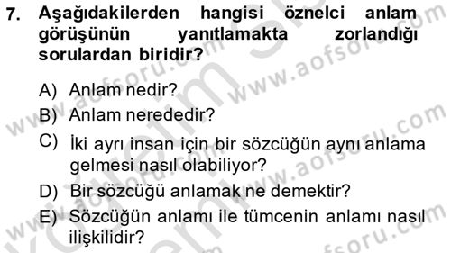 Dil Felsefesi Dersi 2014 - 2015 Yılı Tek Ders Sınav Soruları 7. Soru