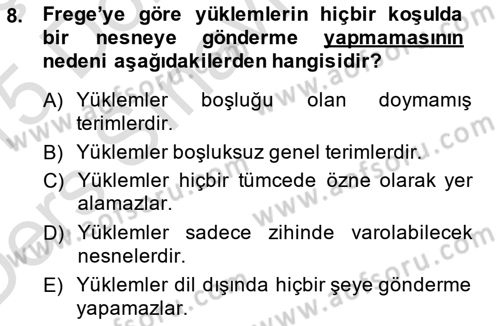 Dil Felsefesi Dersi 2014 - 2015 Yılı Tek Ders Sınav Soruları 8. Soru