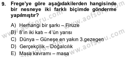 Dil Felsefesi Dersi 2014 - 2015 Yılı Tek Ders Sınav Soruları 9. Soru