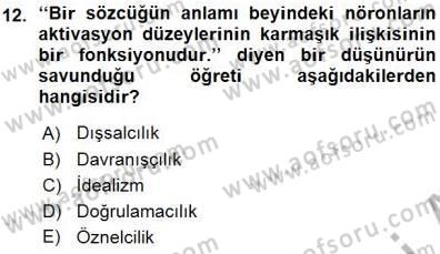 Dil Felsefesi Dersi Ara Sınavı Deneme Sınav Soruları 12. Soru