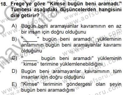 Dil Felsefesi Dersi Ara Sınavı Deneme Sınav Soruları 18. Soru