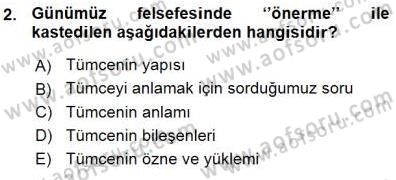 Dil Felsefesi Dersi Ara Sınavı Deneme Sınav Soruları 2. Soru
