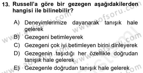 Dil Felsefesi Dersi 2016 - 2017 Yılı (Final) Dönem Sonu Sınav Soruları 13. Soru