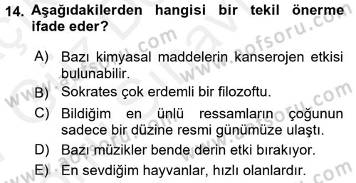 Dil Felsefesi Dersi 2016 - 2017 Yılı (Final) Dönem Sonu Sınav Soruları 14. Soru