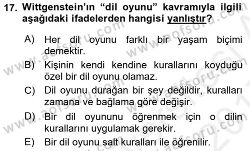 Dil Felsefesi Dersi 2016 - 2017 Yılı (Final) Dönem Sonu Sınav Soruları 17. Soru