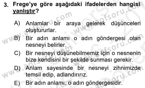 Dil Felsefesi Dersi 2016 - 2017 Yılı (Final) Dönem Sonu Sınav Soruları 3. Soru