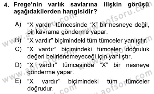 Dil Felsefesi Dersi 2016 - 2017 Yılı (Final) Dönem Sonu Sınav Soruları 4. Soru