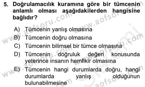 Dil Felsefesi Dersi 2016 - 2017 Yılı (Final) Dönem Sonu Sınav Soruları 5. Soru