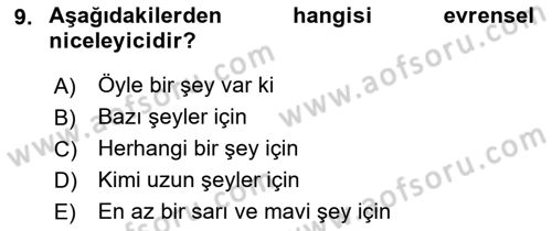 Dil Felsefesi Dersi 2016 - 2017 Yılı (Final) Dönem Sonu Sınav Soruları 9. Soru