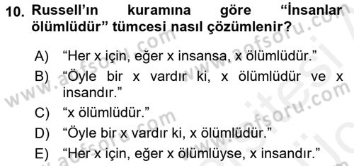 Dil Felsefesi Dersi 2017 - 2018 Yılı 3 Ders Sınav Soruları 10. Soru