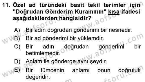 Dil Felsefesi Dersi 2017 - 2018 Yılı 3 Ders Sınav Soruları 11. Soru
