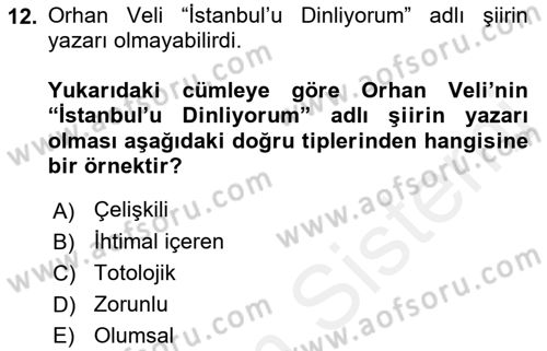 Dil Felsefesi Dersi 2017 - 2018 Yılı 3 Ders Sınav Soruları 12. Soru