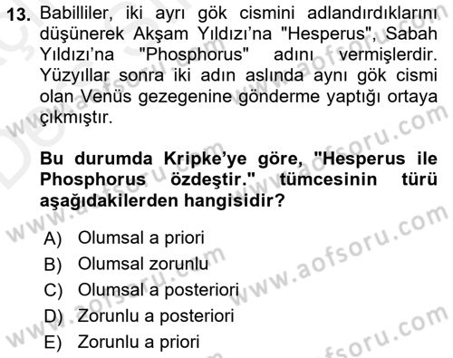 Dil Felsefesi Dersi 2017 - 2018 Yılı 3 Ders Sınav Soruları 13. Soru