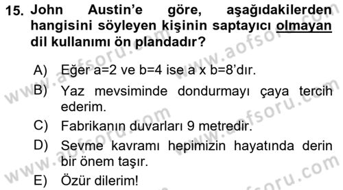 Dil Felsefesi Dersi 2017 - 2018 Yılı 3 Ders Sınav Soruları 15. Soru