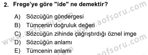 Dil Felsefesi Dersi 2017 - 2018 Yılı 3 Ders Sınav Soruları 2. Soru