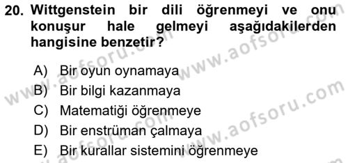 Dil Felsefesi Dersi 2017 - 2018 Yılı 3 Ders Sınav Soruları 20. Soru