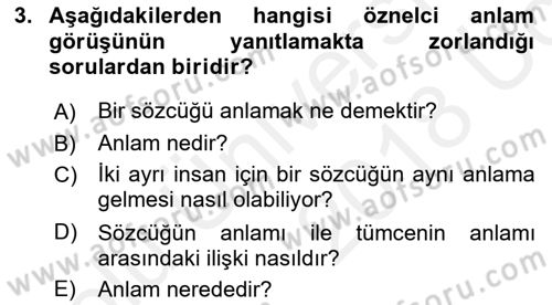 Dil Felsefesi Dersi 2017 - 2018 Yılı 3 Ders Sınav Soruları 3. Soru