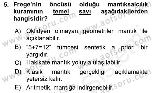 Dil Felsefesi Dersi 2017 - 2018 Yılı 3 Ders Sınav Soruları 5. Soru