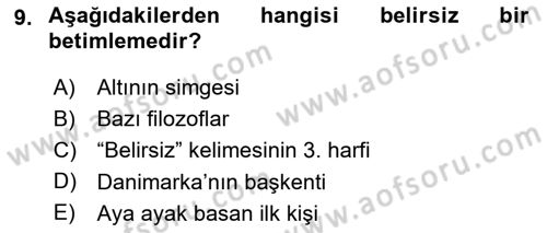 Dil Felsefesi Dersi 2017 - 2018 Yılı 3 Ders Sınav Soruları 9. Soru