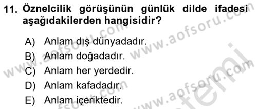 Dil Felsefesi Dersi Ara Sınavı Deneme Sınav Soruları 11. Soru