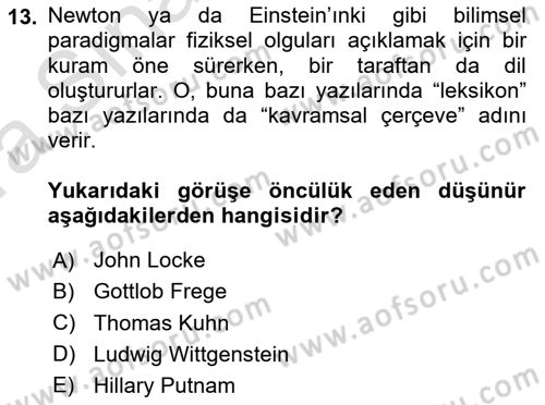 Dil Felsefesi Dersi Ara Sınavı Deneme Sınav Soruları 13. Soru