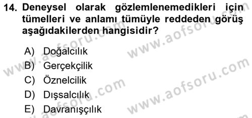 Dil Felsefesi Dersi Ara Sınavı Deneme Sınav Soruları 14. Soru